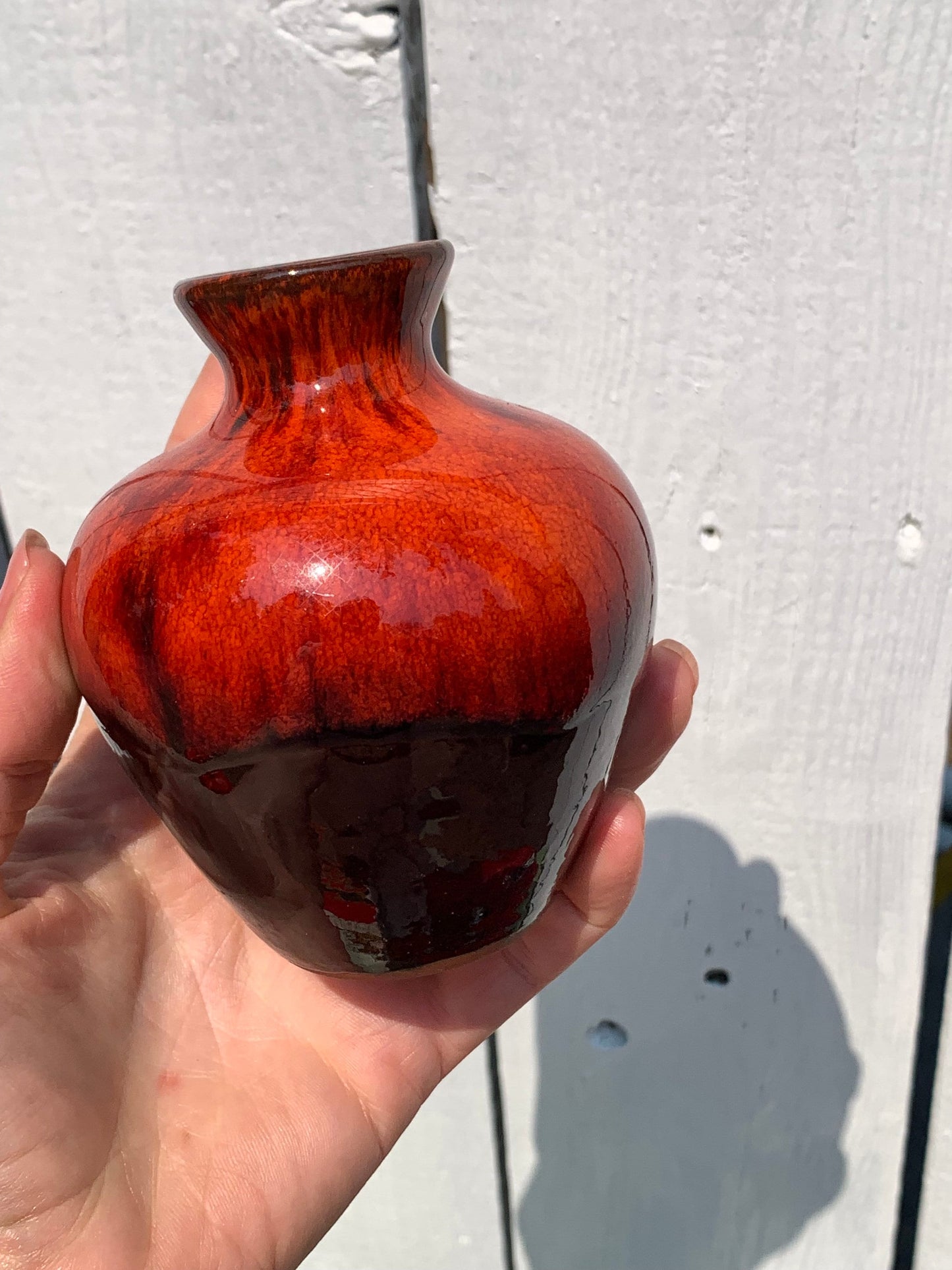 Vintage Small MCM Round Red Drip Glaze Pottery Vase