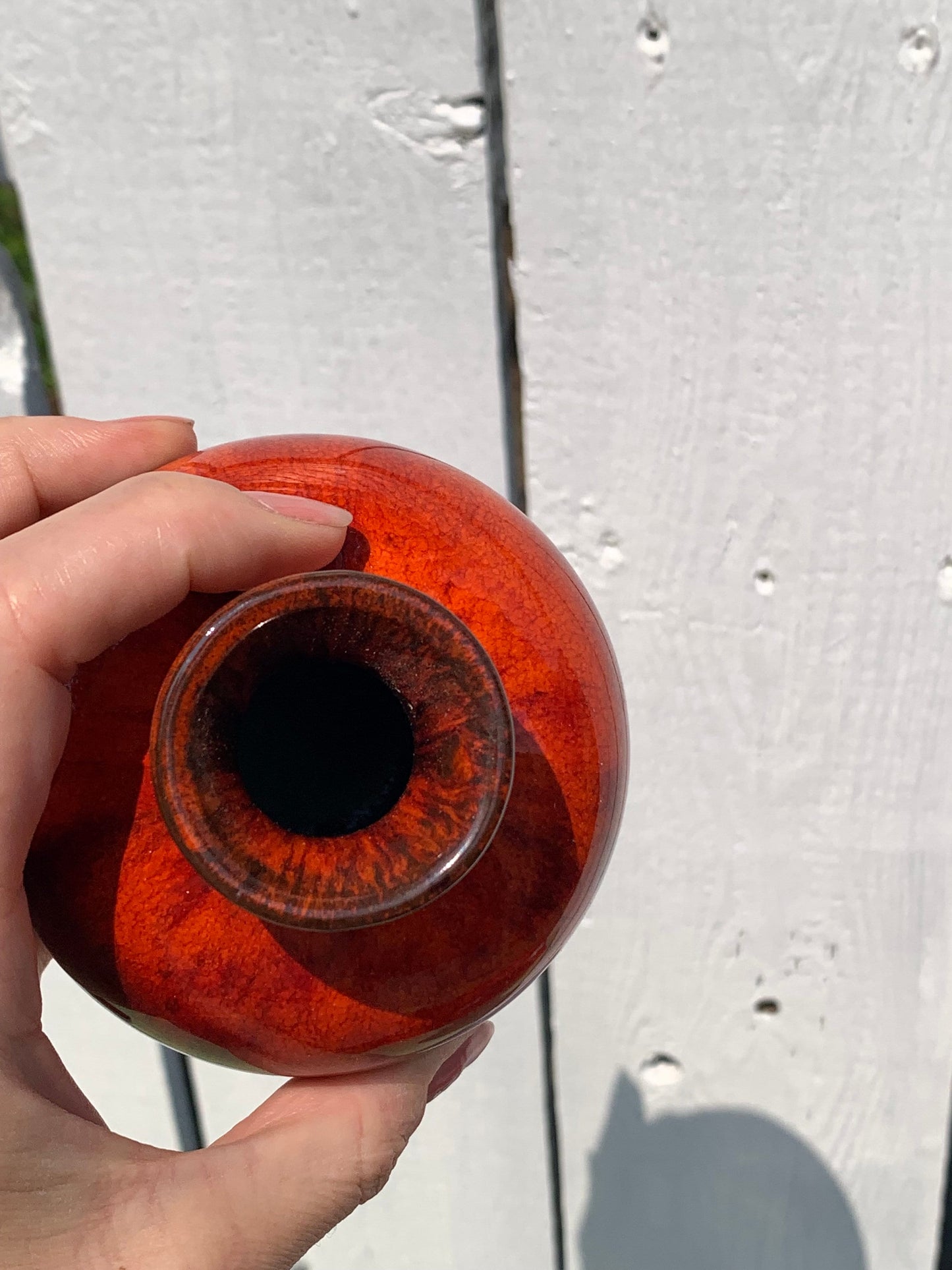 Vintage Small MCM Round Red Drip Glaze Pottery Vase