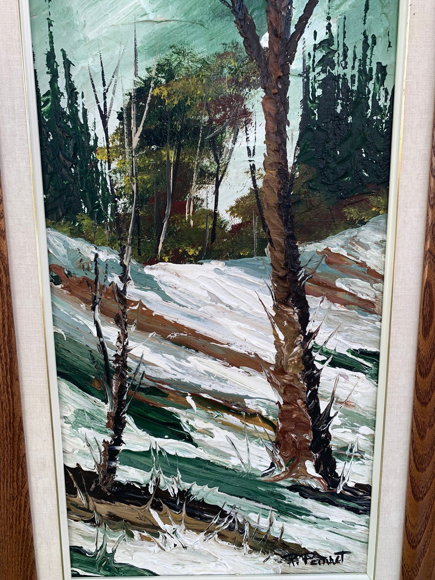 Tall Vintage Landscape Oil Painting Wood Frame