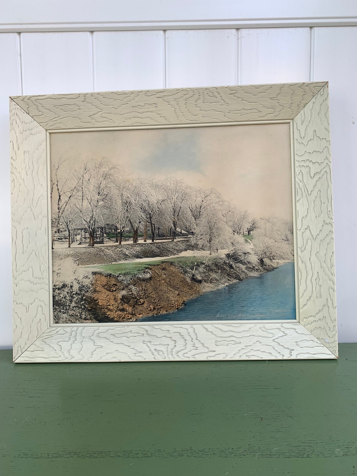 Large Vintage Nova Scotia Winter Scene Print in Wood Frame