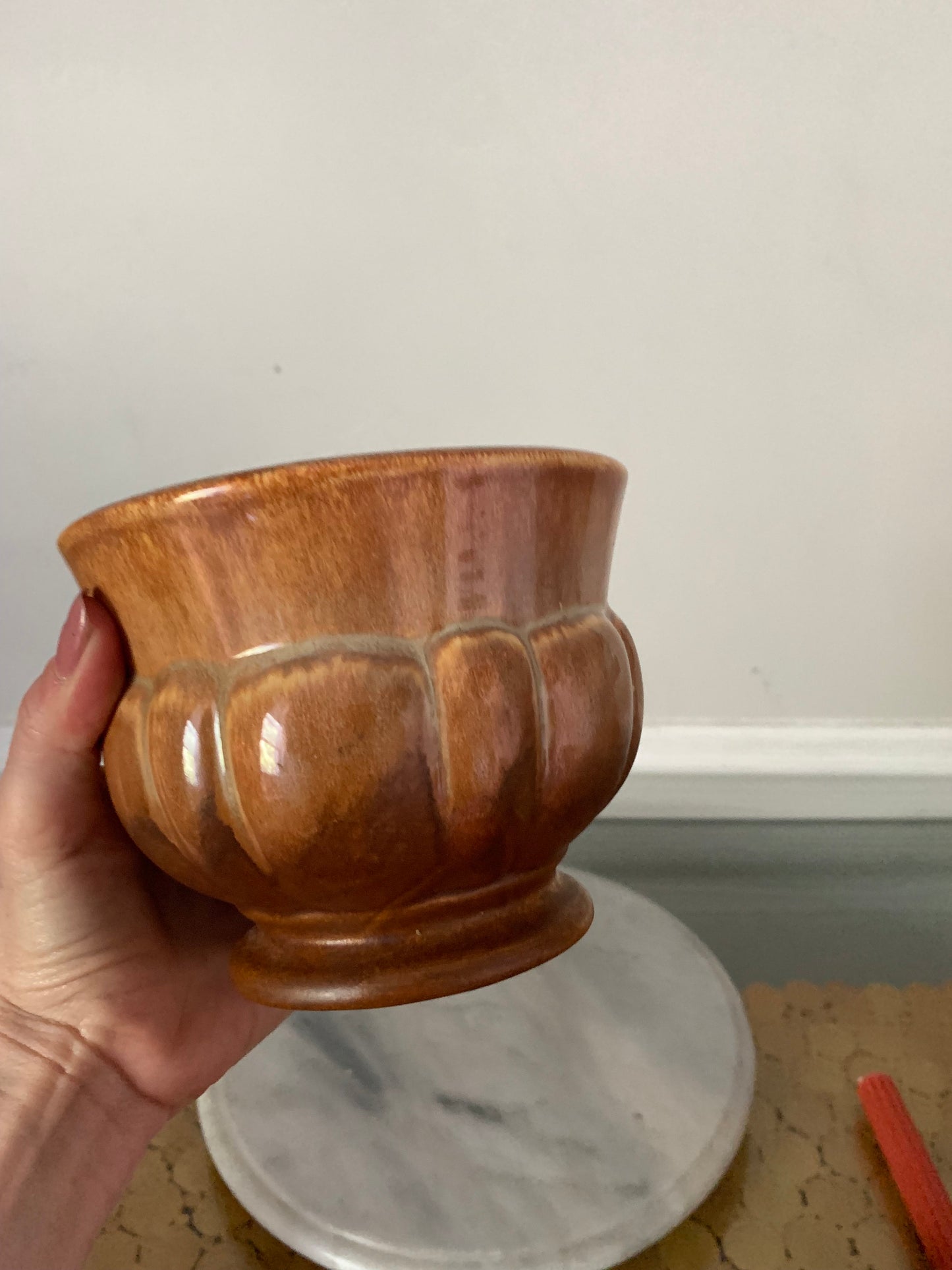 MCM Small Orange Brown Haegar Ceramic Planter