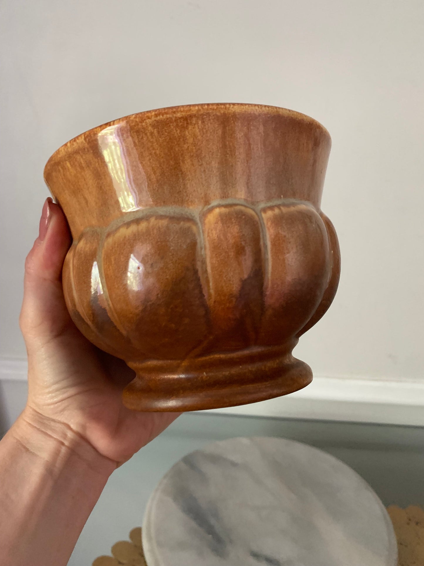 MCM Small Orange Brown Haegar Ceramic Planter