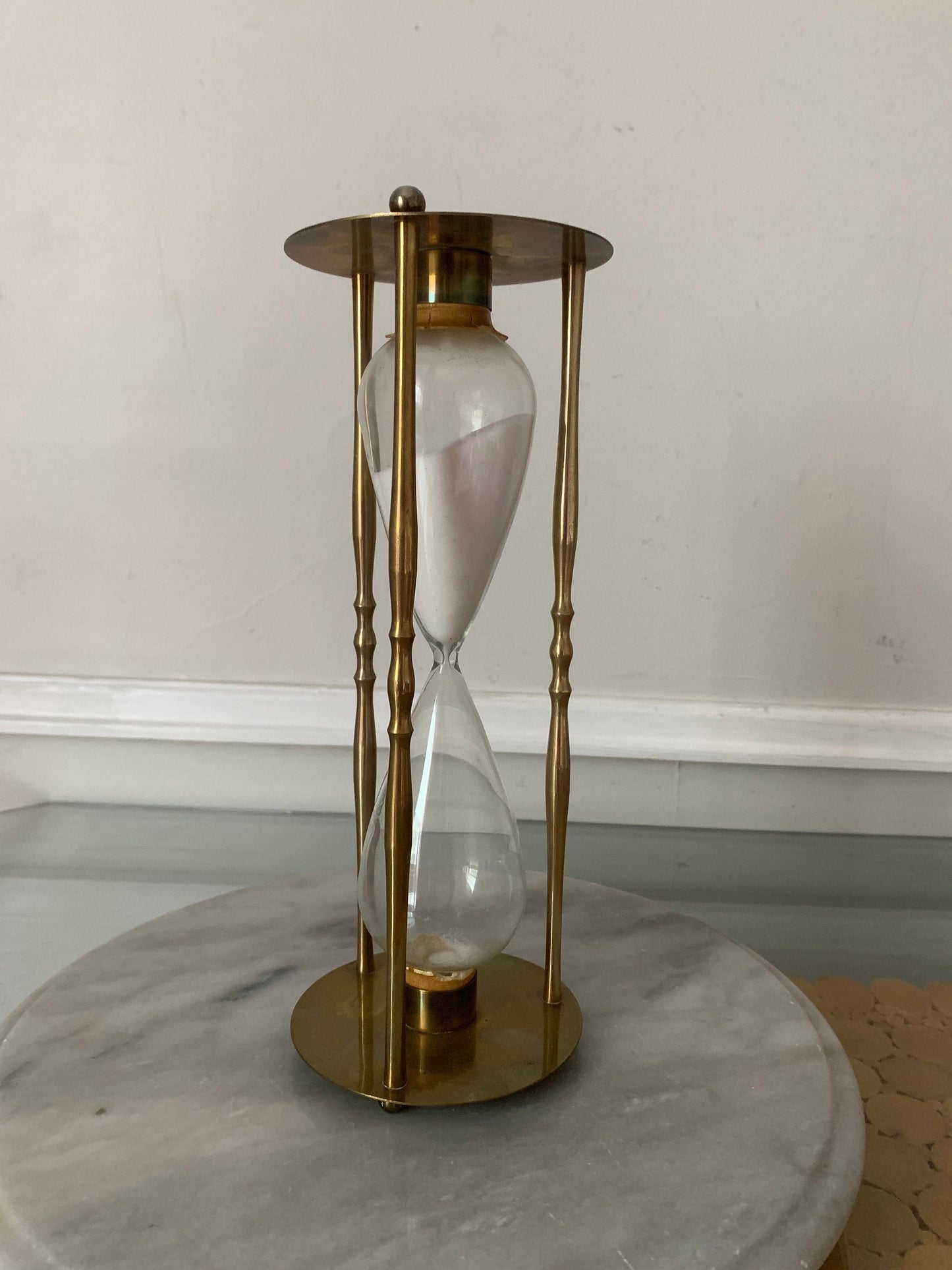 Tall Retro Brass Decorative Sand Half Hour Glass Made in Taiwan