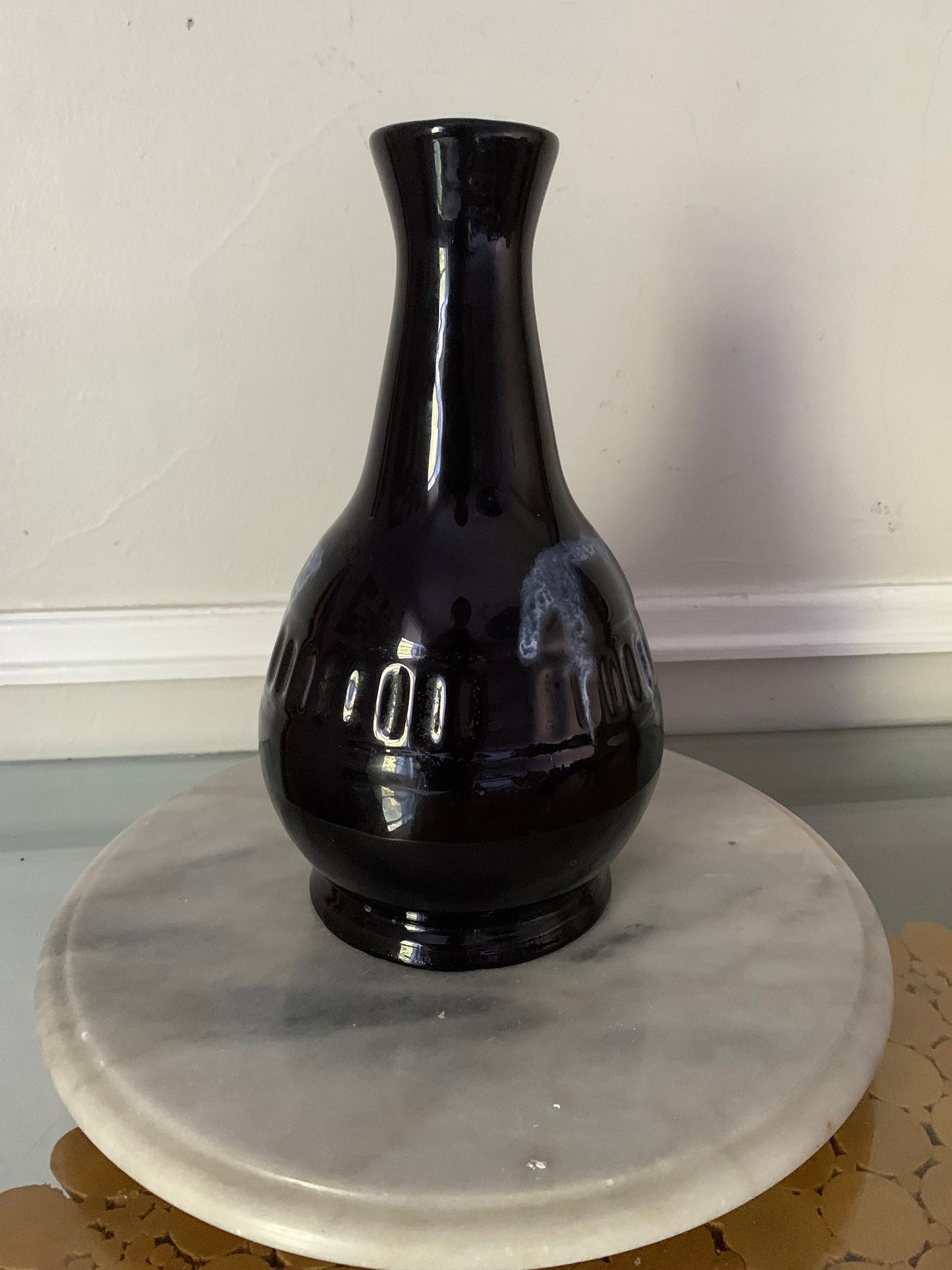 MCM Medium Black and Blue Drip Glaze Pottery Vase