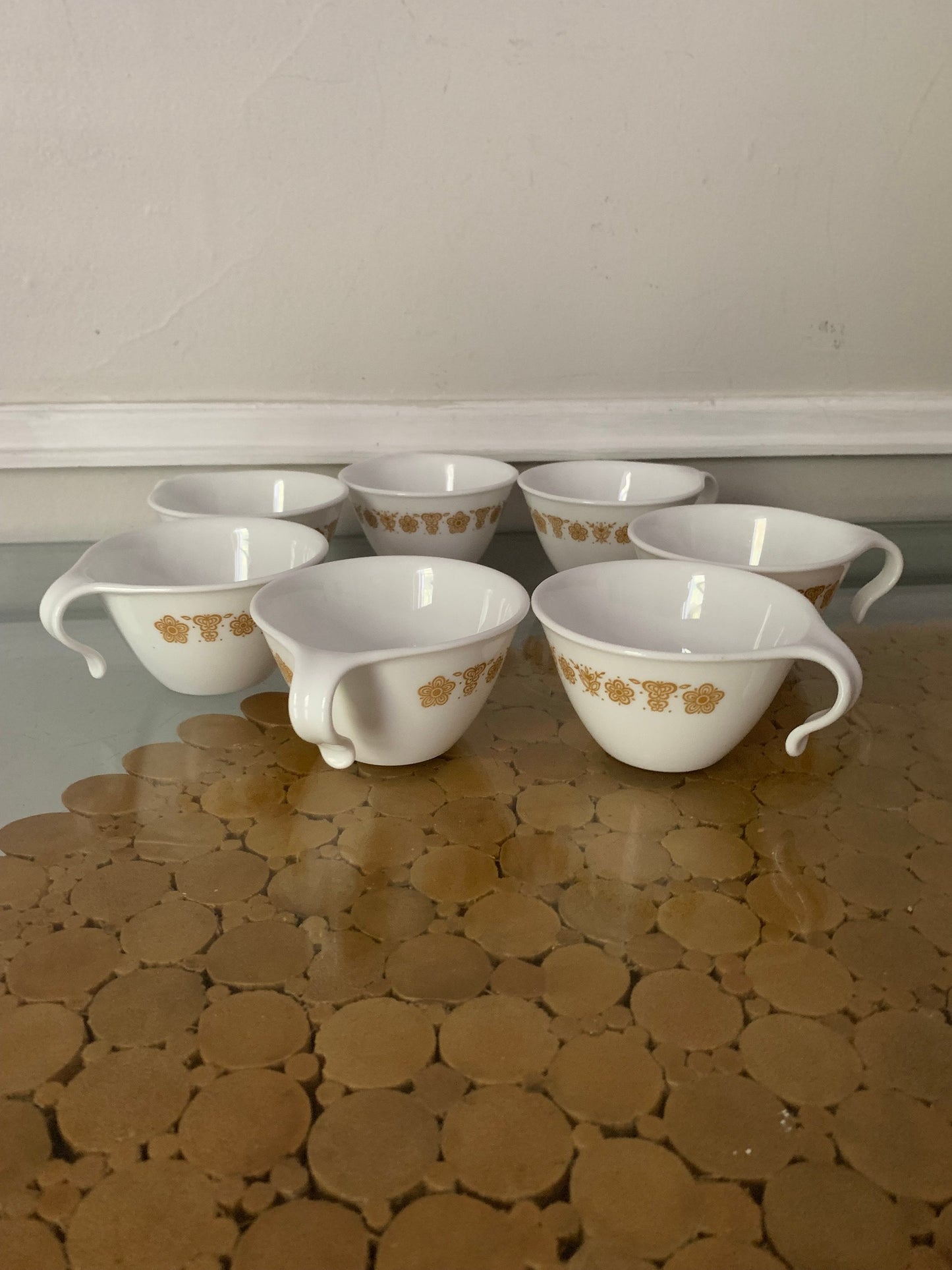 Retro Corelle|Corning Golden Butterfly Mug Set of 7 Made in USA