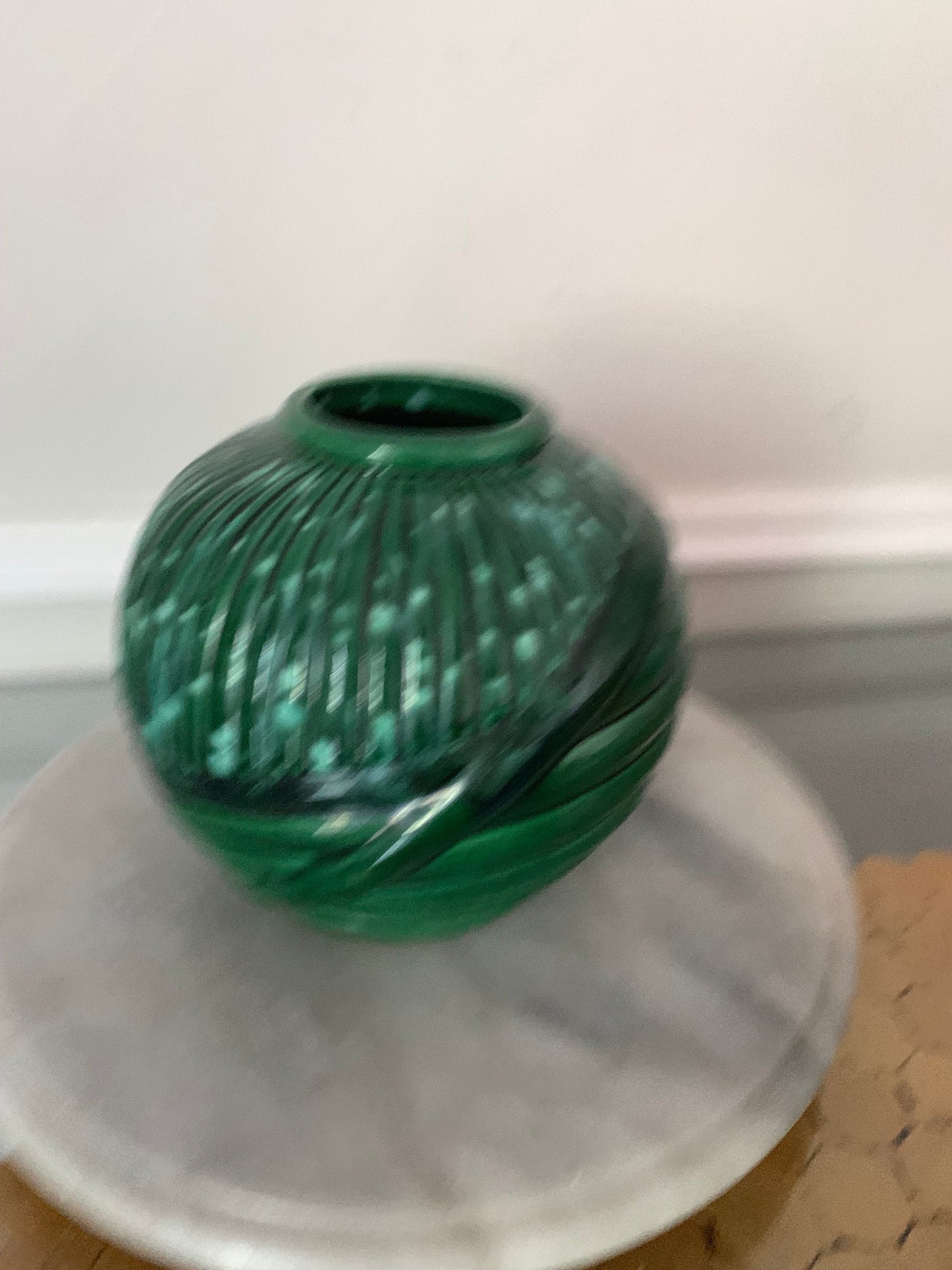 Vintage Green Textured Ceramic Chubby Vase