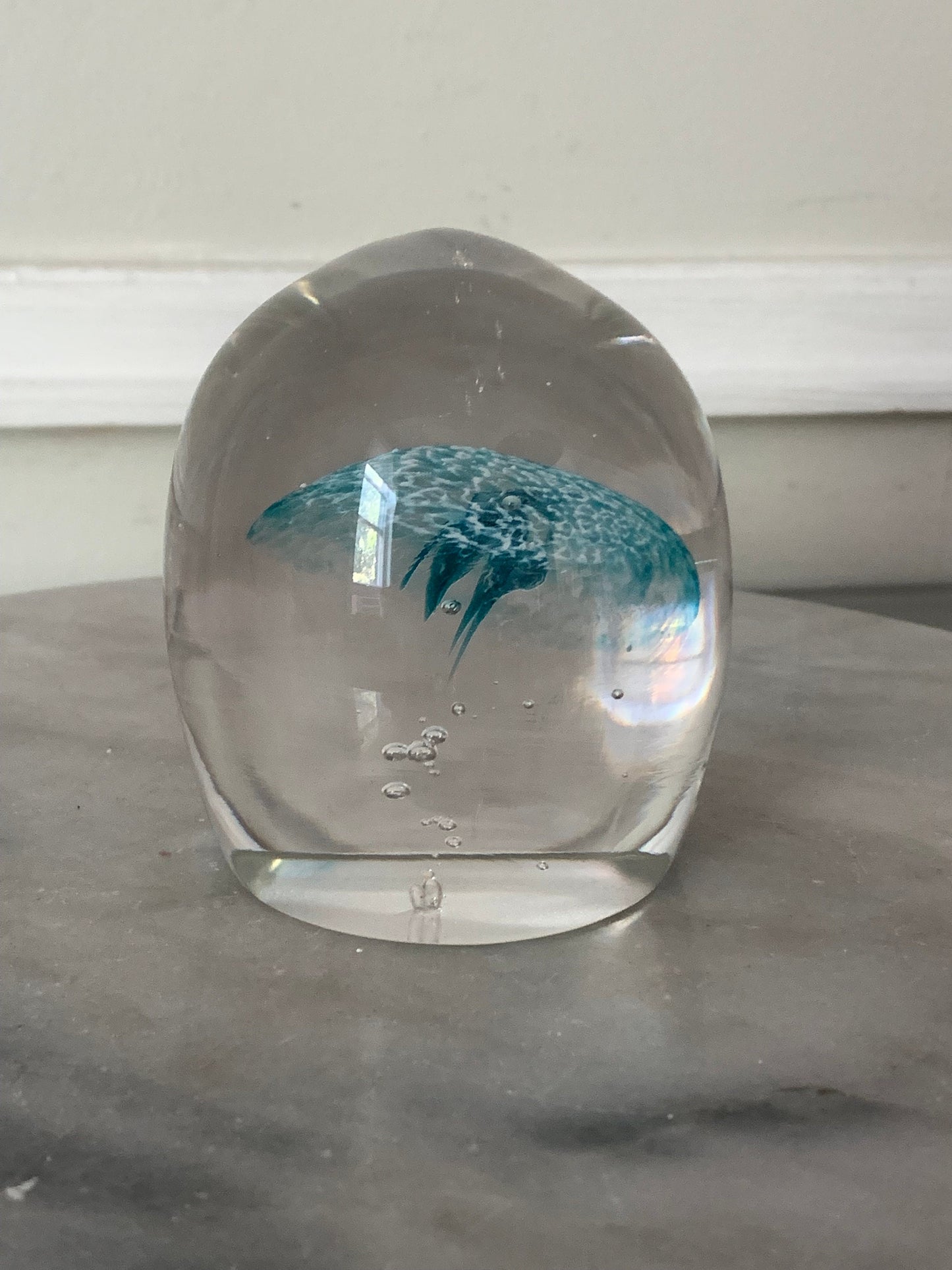 Retro Clear Glass Aqua Blue Jellyfish Paper Weight