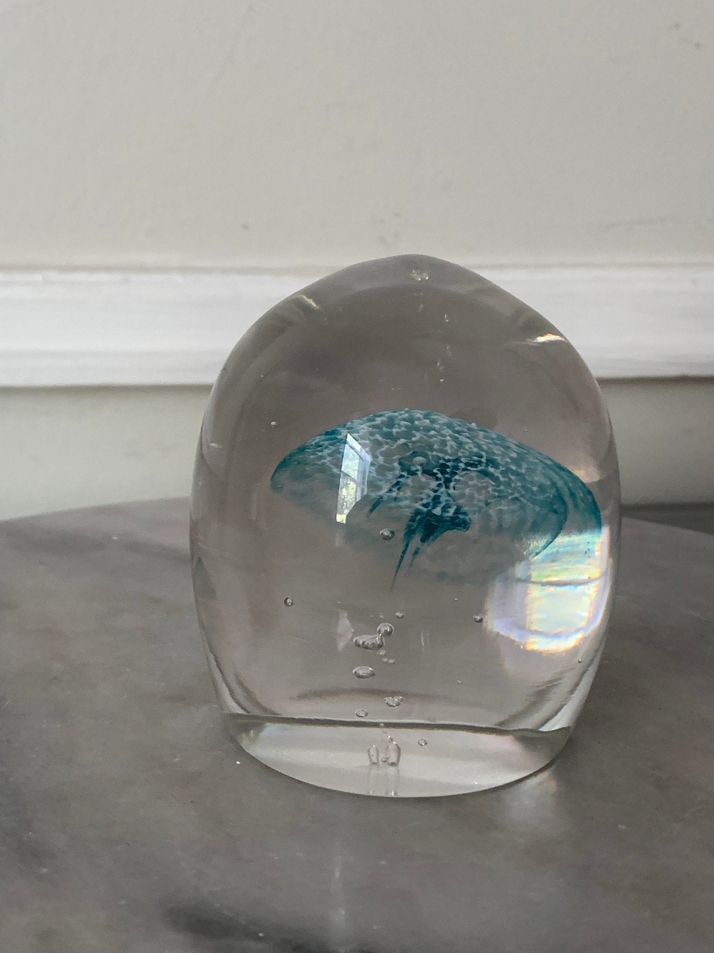 Retro Clear Glass Aqua Blue Jellyfish Paper Weight