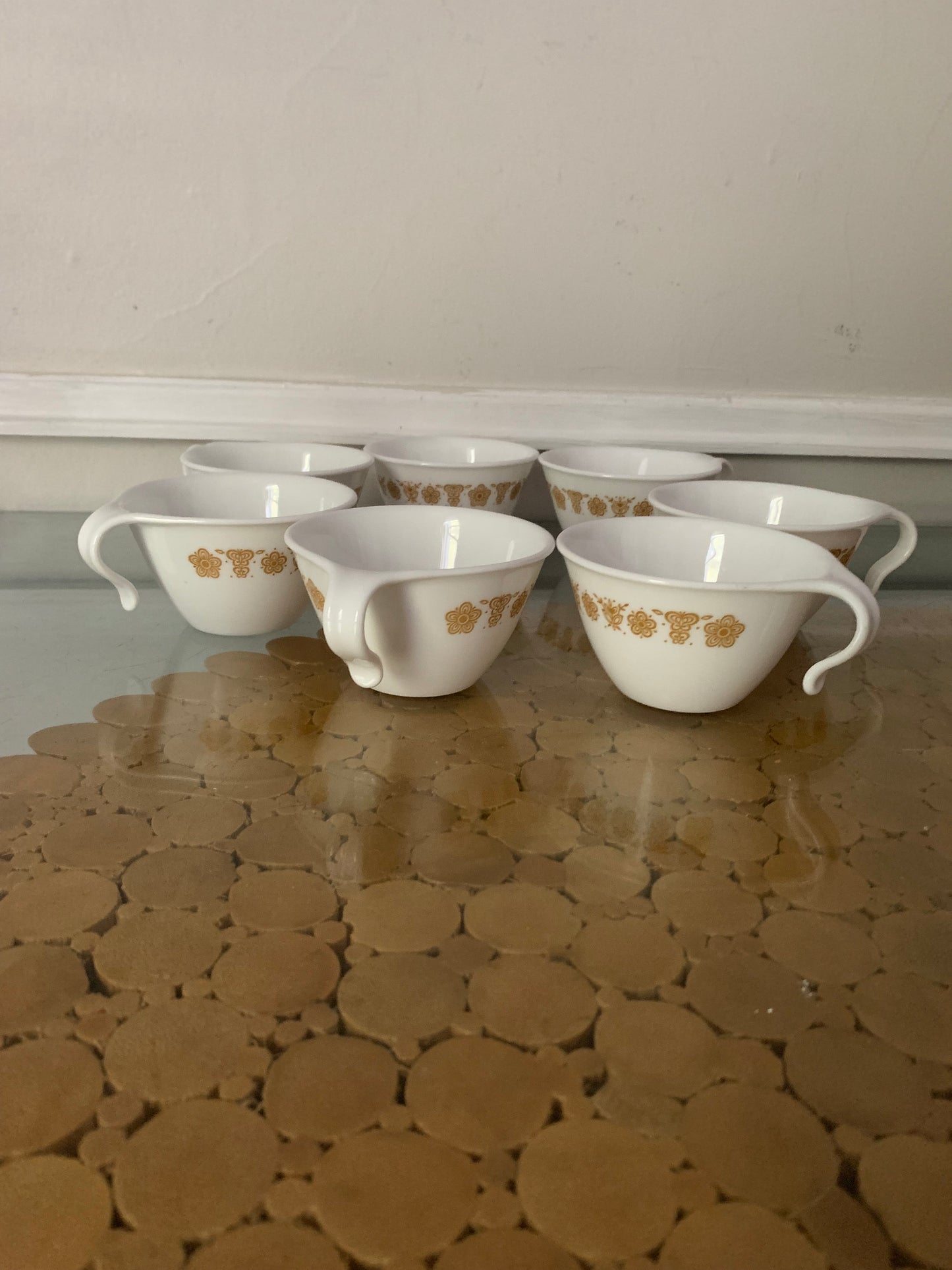 Retro Corelle|Corning Golden Butterfly Mug Set of 7 Made in USA