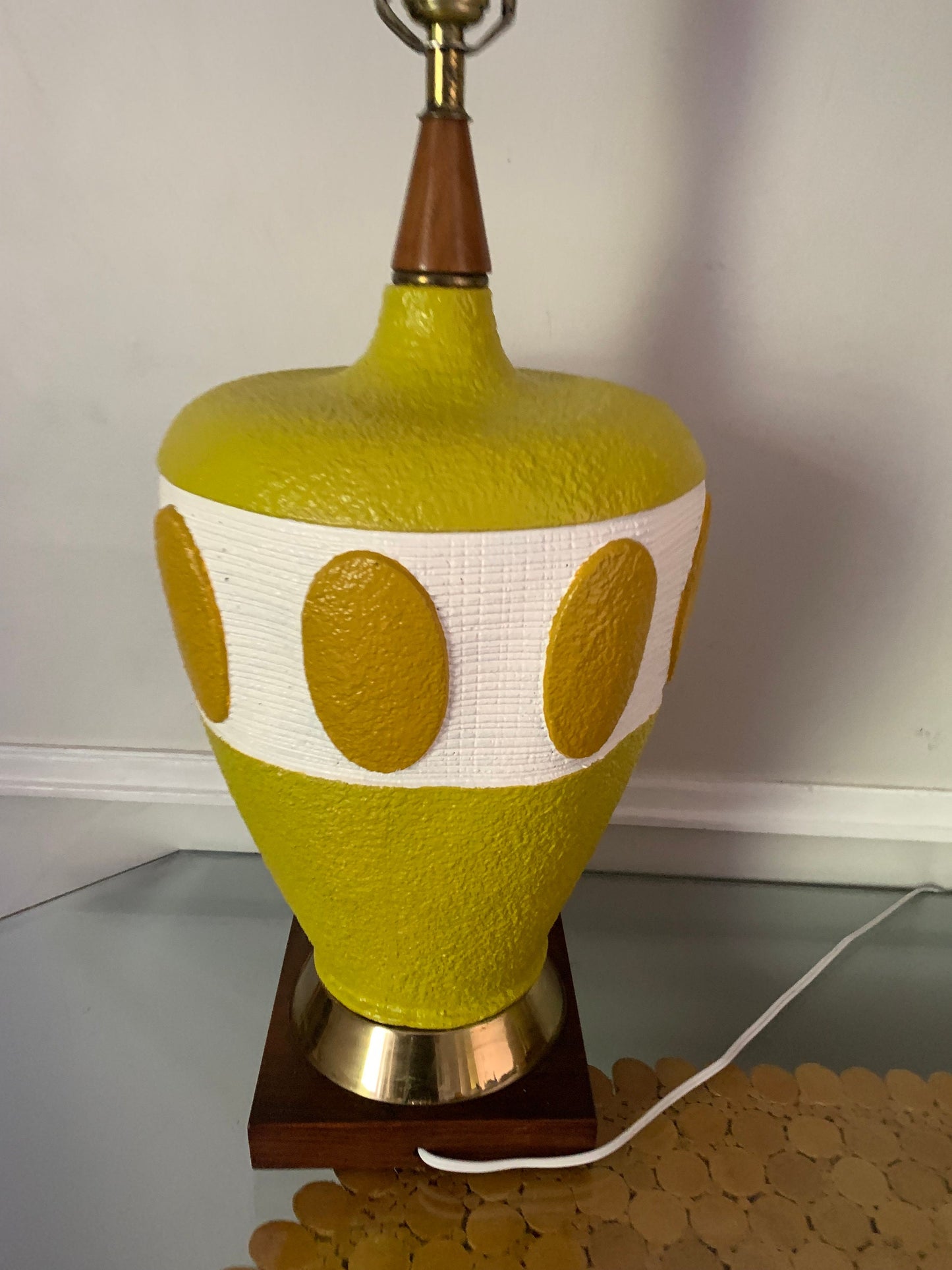 Tall MCM Repainted Chartruese Plaster Table Lamps No Shade