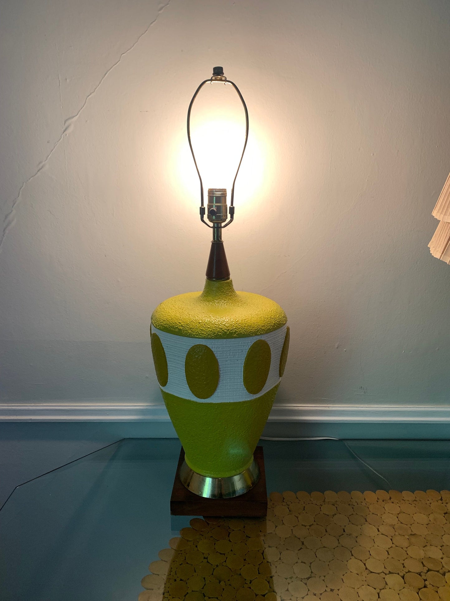 Tall MCM Repainted Chartruese Plaster Table Lamps No Shade