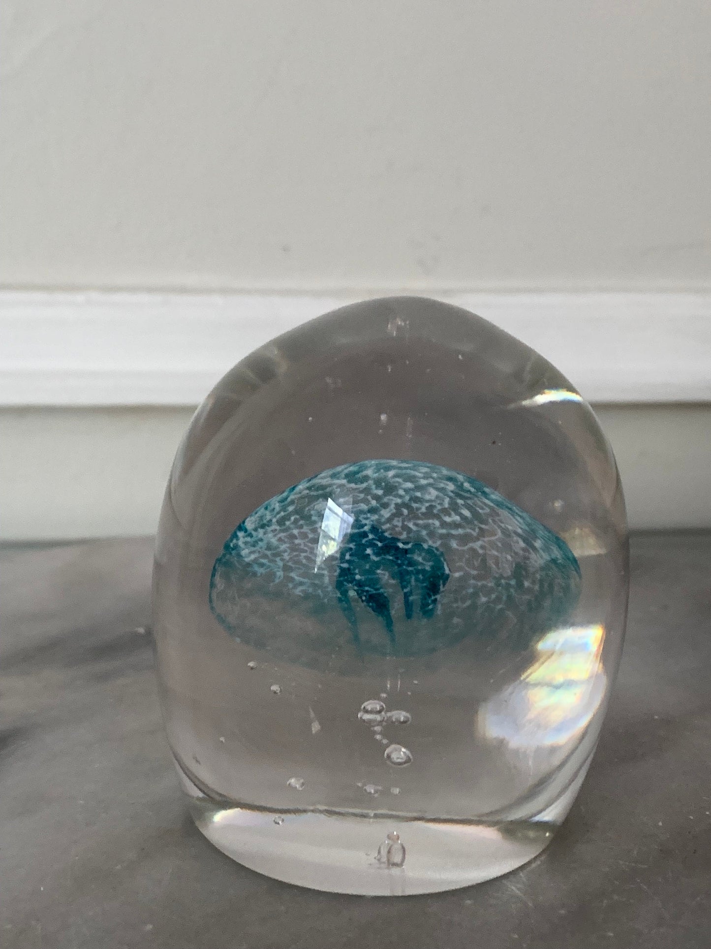 Retro Clear Glass Aqua Blue Jellyfish Paper Weight