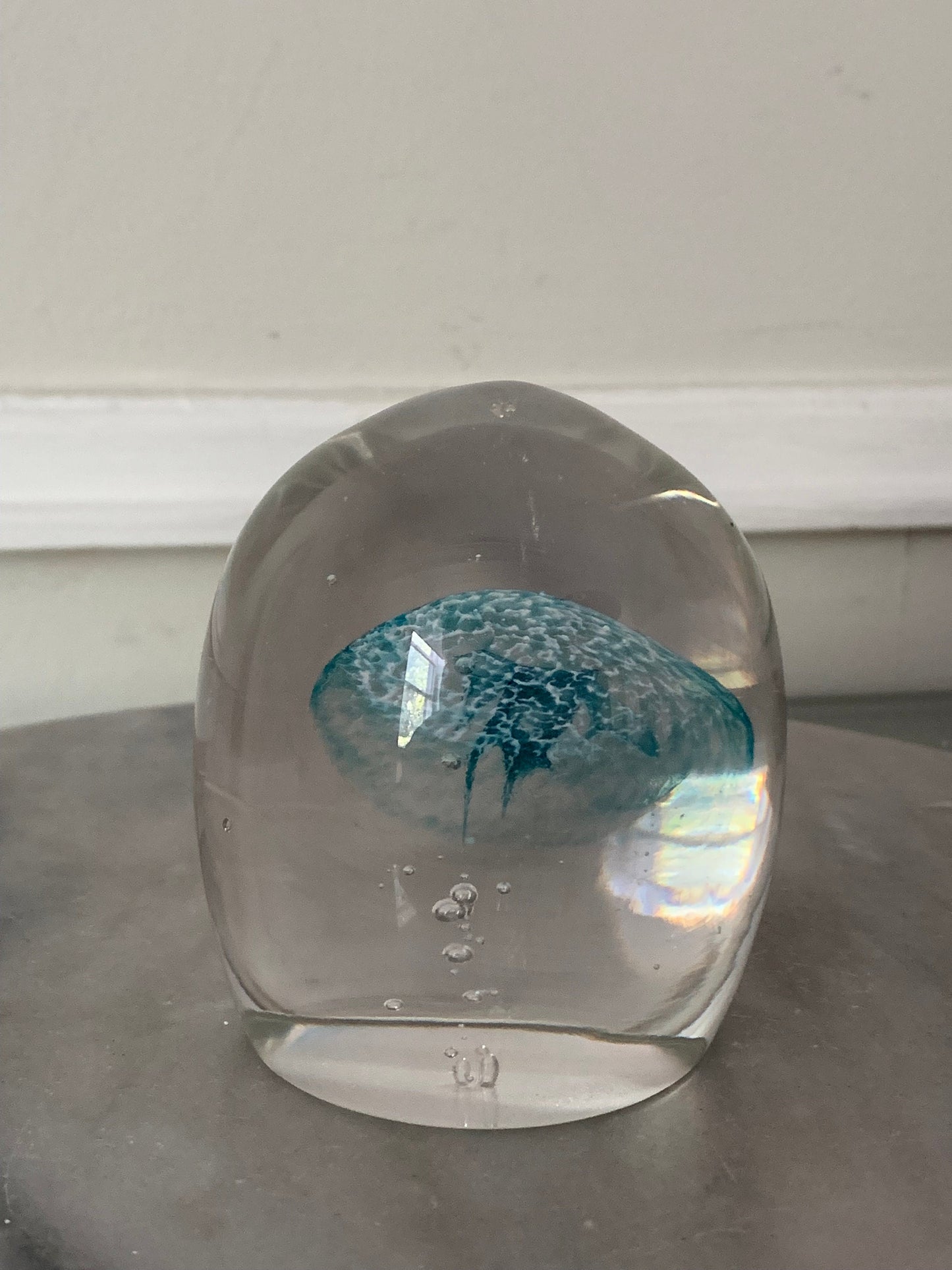 Retro Clear Glass Aqua Blue Jellyfish Paper Weight