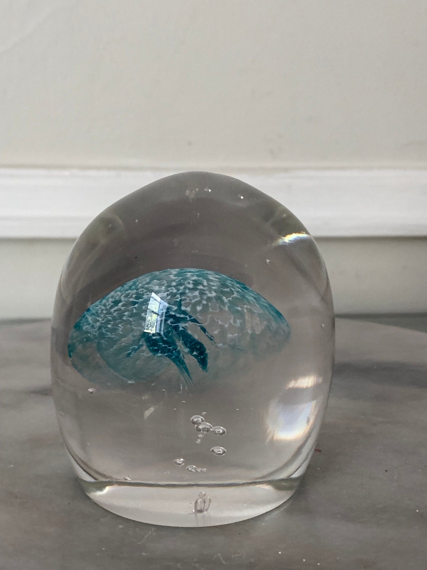 Retro Clear Glass Aqua Blue Jellyfish Paper Weight