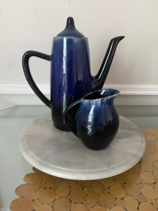 MCM Deep Blue Drip Glaze Coffee Pot and Creamer