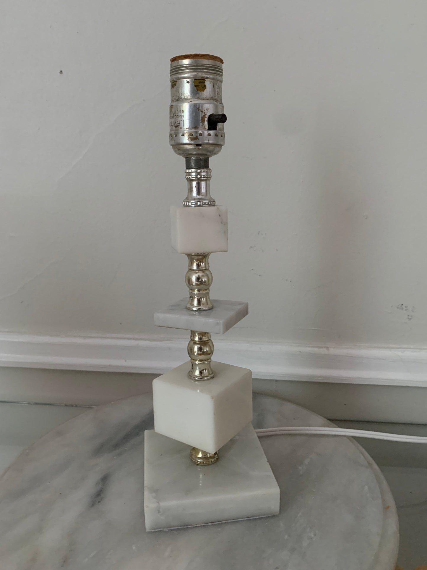 Vintage Small Marble Cube Accent Table Lamp No Shade