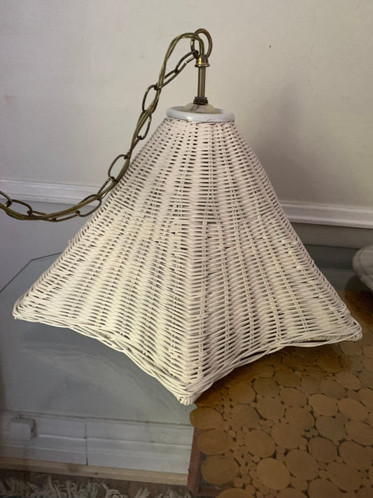 Large Vintage Boho White Wicker 6 Point Shade Swag Light