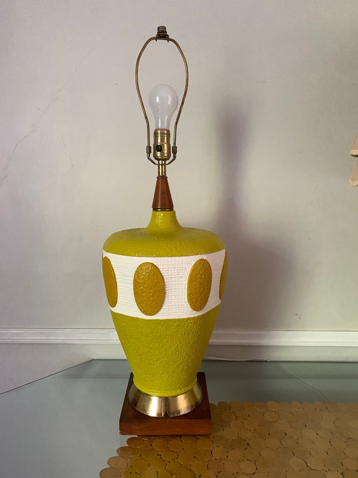 Tall MCM Repainted Chartruese Plaster Table Lamps No Shade