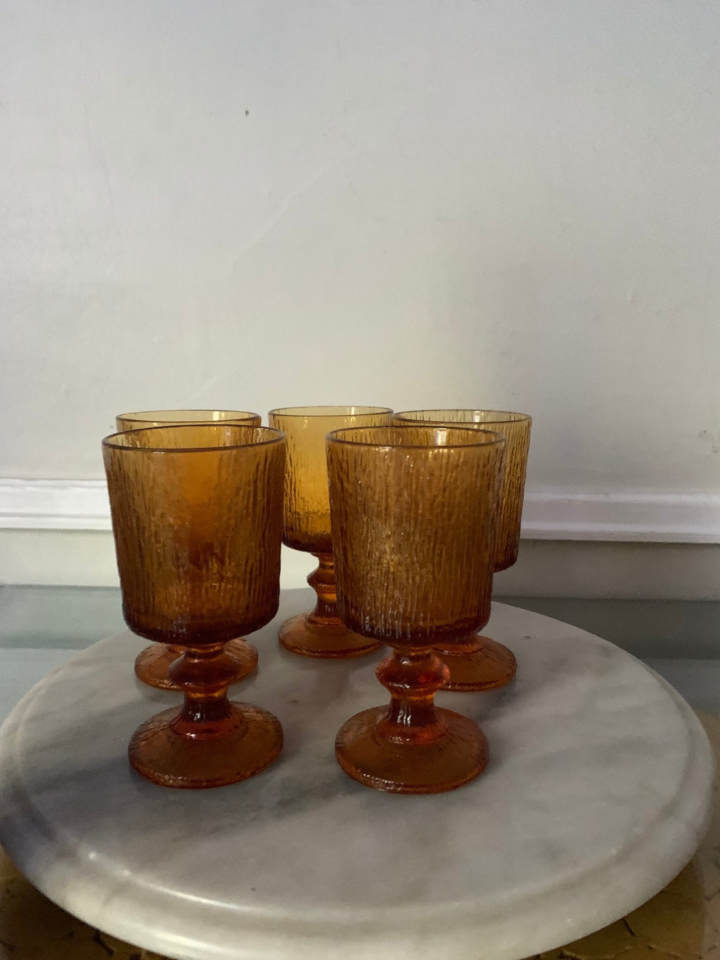 Set of 5 Short MCM Ravenhead Siesta Orange Bark Textured Footed Glasses