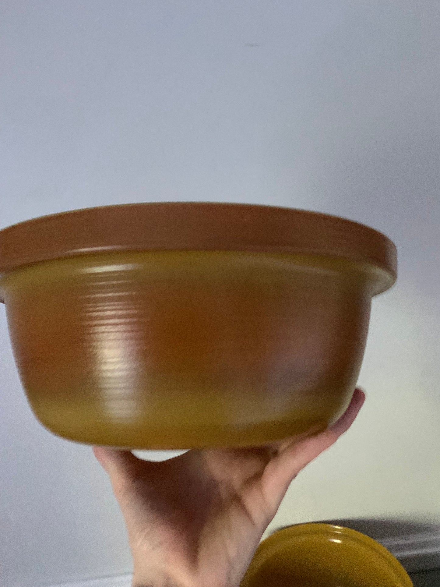 Pair of Vintage Marbled Mustard Glass Mixing Bowls