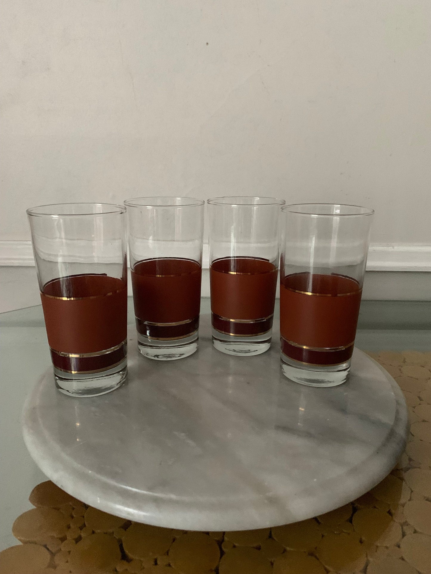 Set of 4 MCM Brown and Gold Striped Tumblers