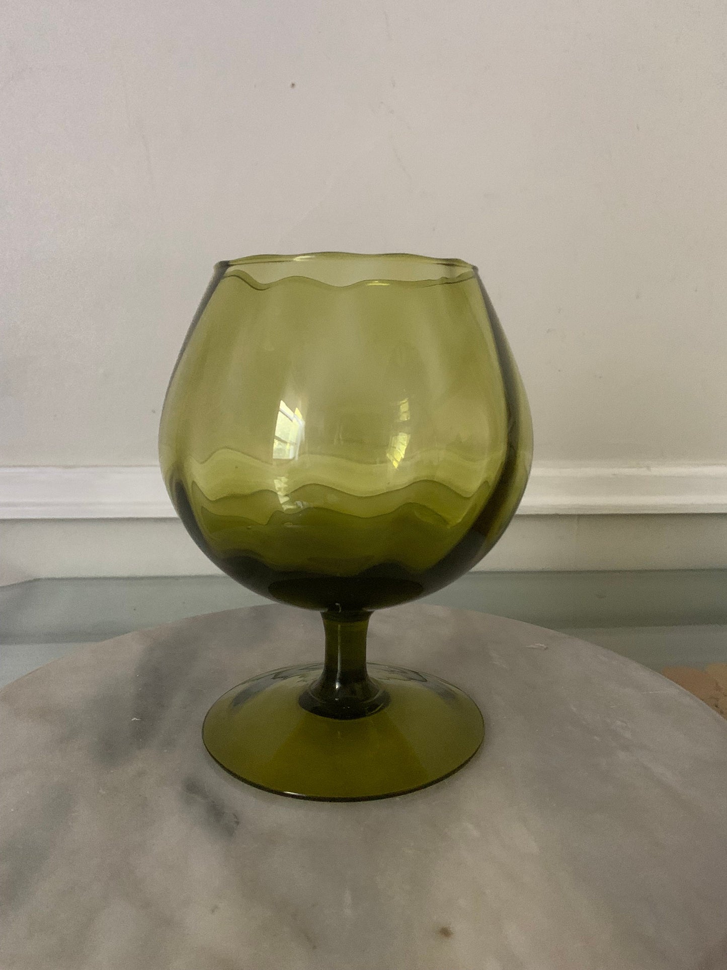 Small MCM Olive Green Footed Glass Vase