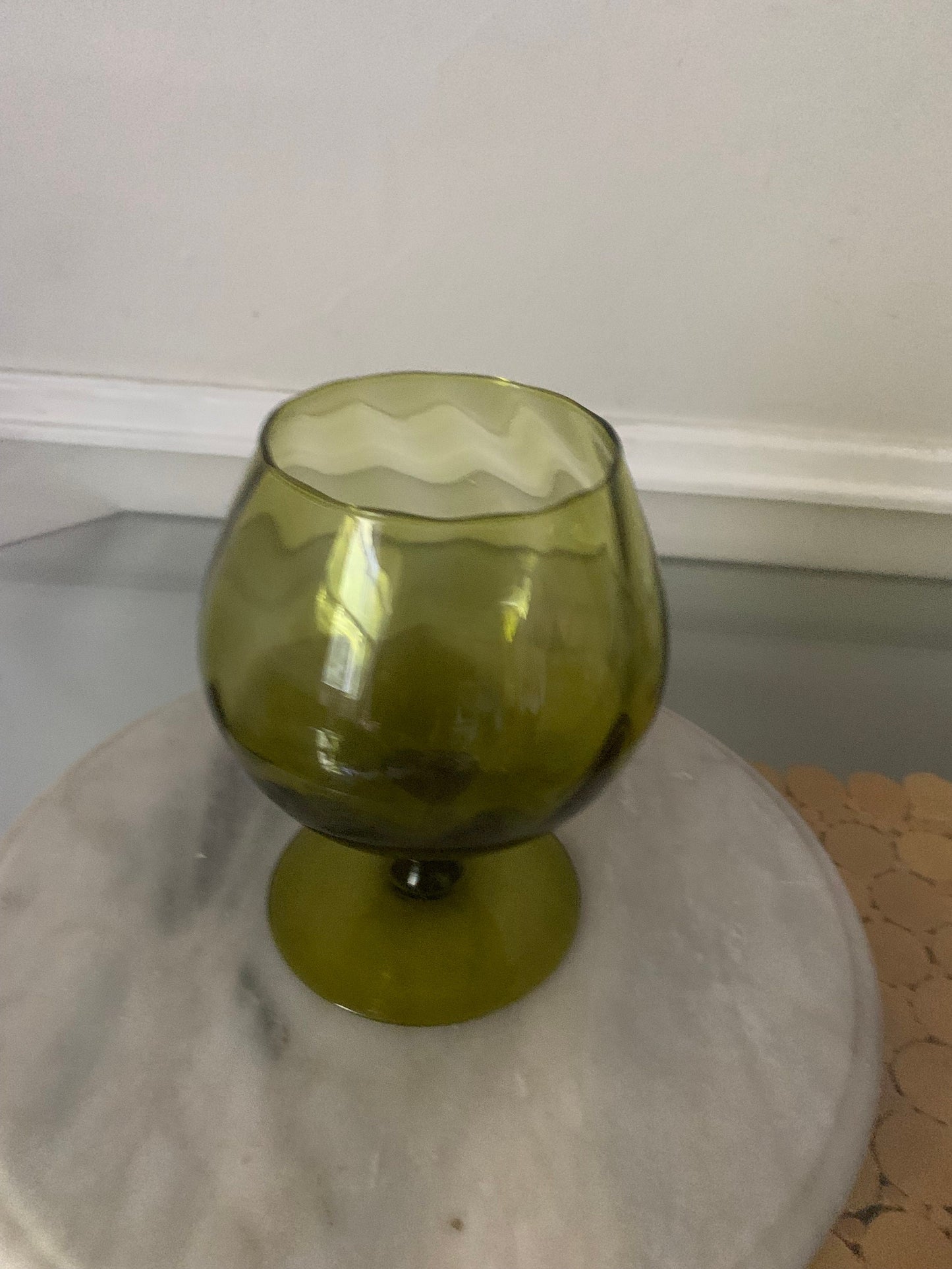 Small MCM Olive Green Footed Glass Vase