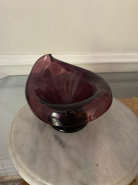 Vintage Purple Rolled Rim Art Glass Bowl