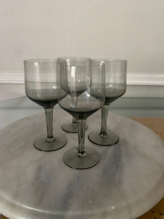 Set of 4 MCM Short Smokey Gray Liqeuer Glasses