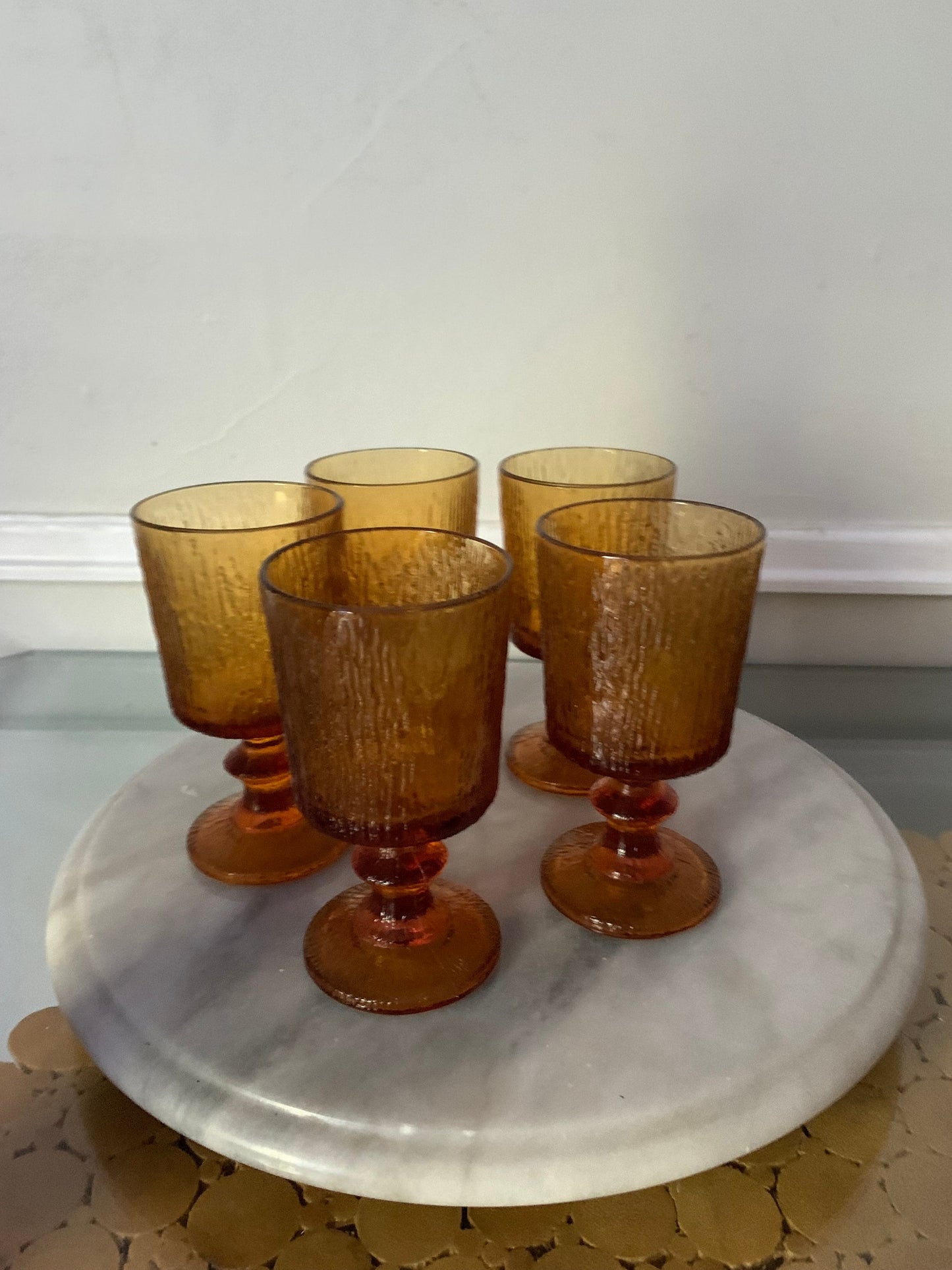 Set of 5 Short MCM Ravenhead Siesta Orange Bark Textured Footed Glasses