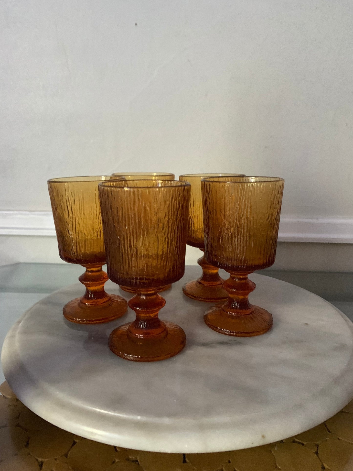 Set of 5 Short MCM Ravenhead Siesta Orange Bark Textured Footed Glasses