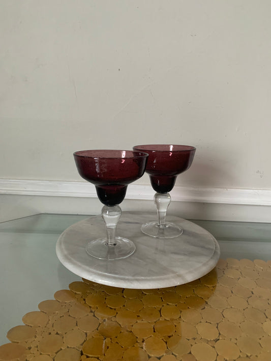 Retro Set of Aubergine Purple Bubble Glass Margarita Glasses