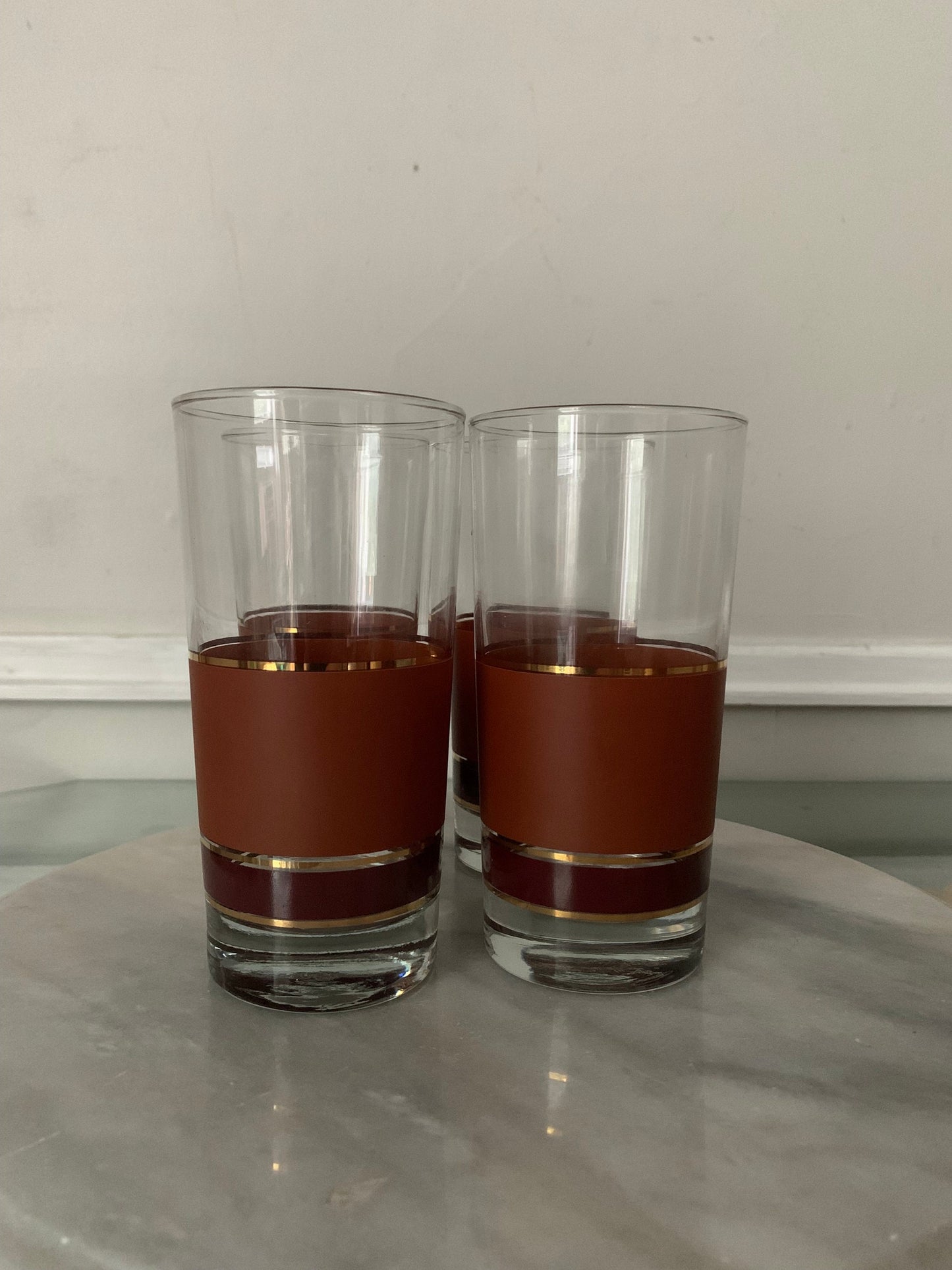 Set of 4 MCM Brown and Gold Striped Tumblers