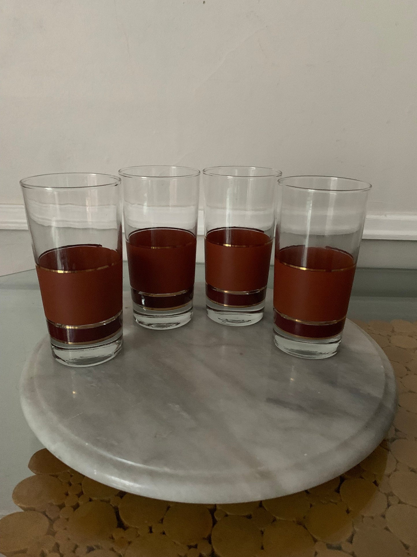 Set of 4 MCM Brown and Gold Striped Tumblers