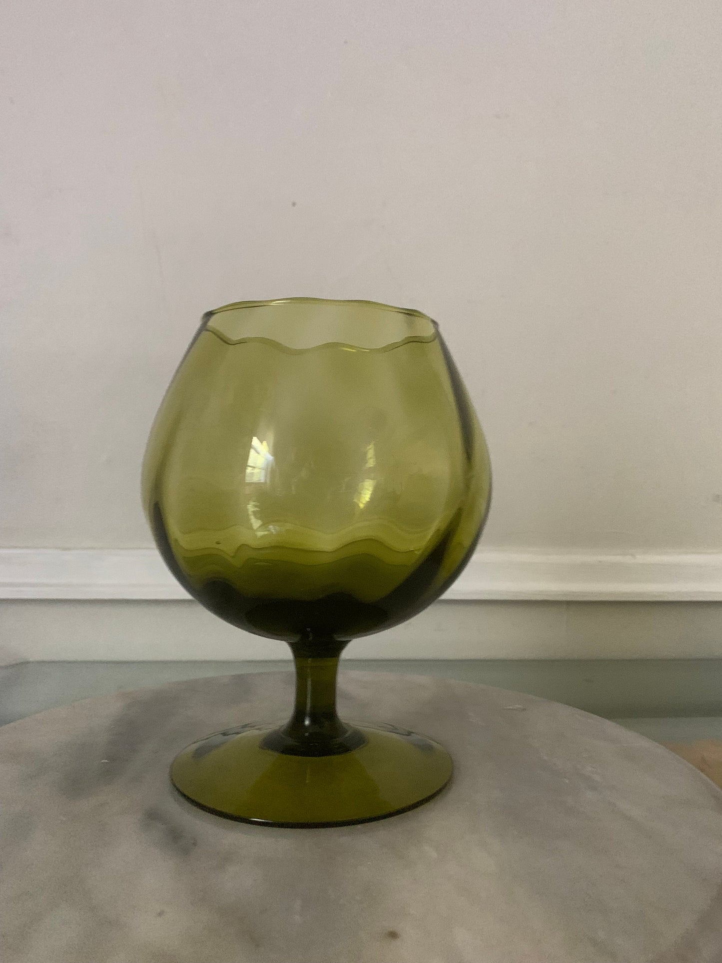 Small MCM Olive Green Footed Glass Vase