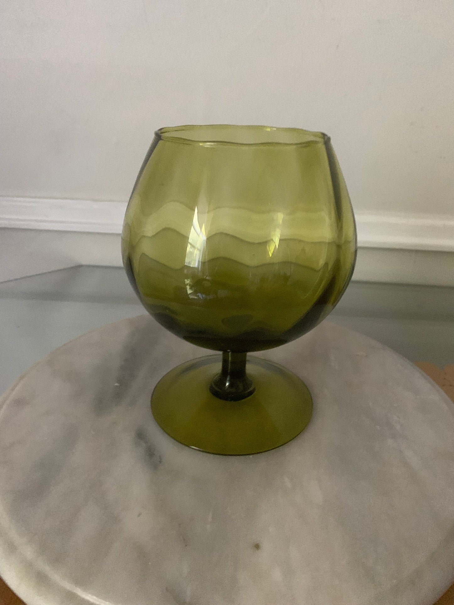 Small MCM Olive Green Footed Glass Vase