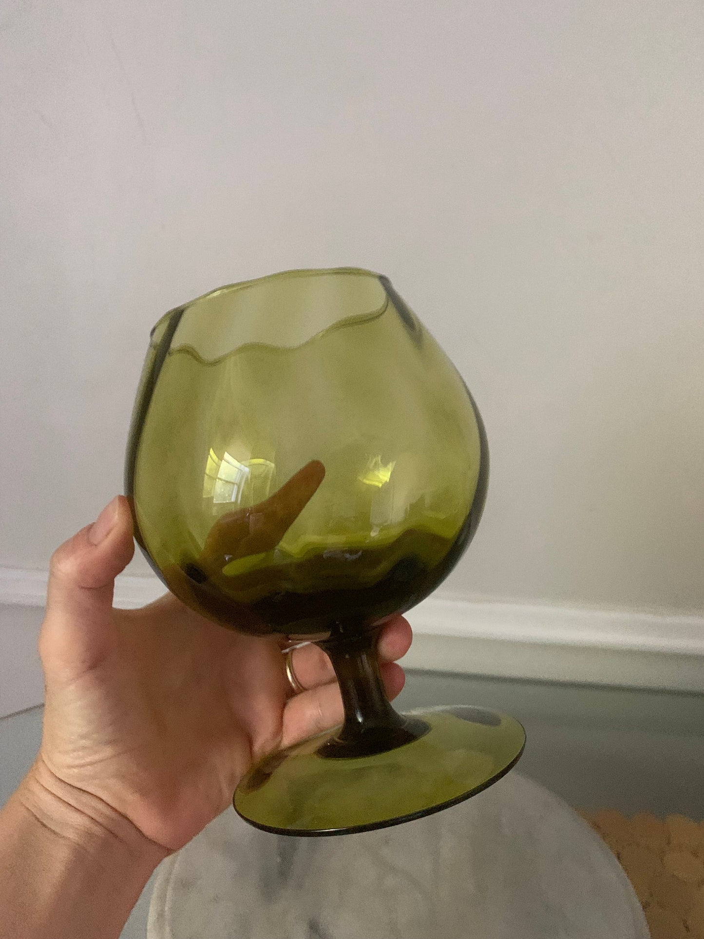 Small MCM Olive Green Footed Glass Vase