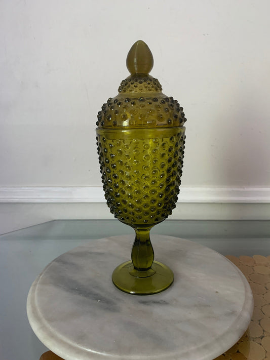 MCM Olive Green Hobnail Apothecary Jar Made in Italy