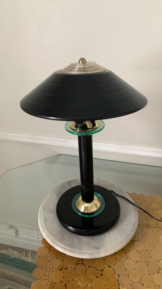 Retro 1980's Small Art Deco Revival Black Lamp