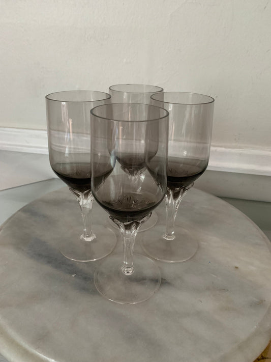 Set of 6 MCM Short Smokey Brown Wine Glasses