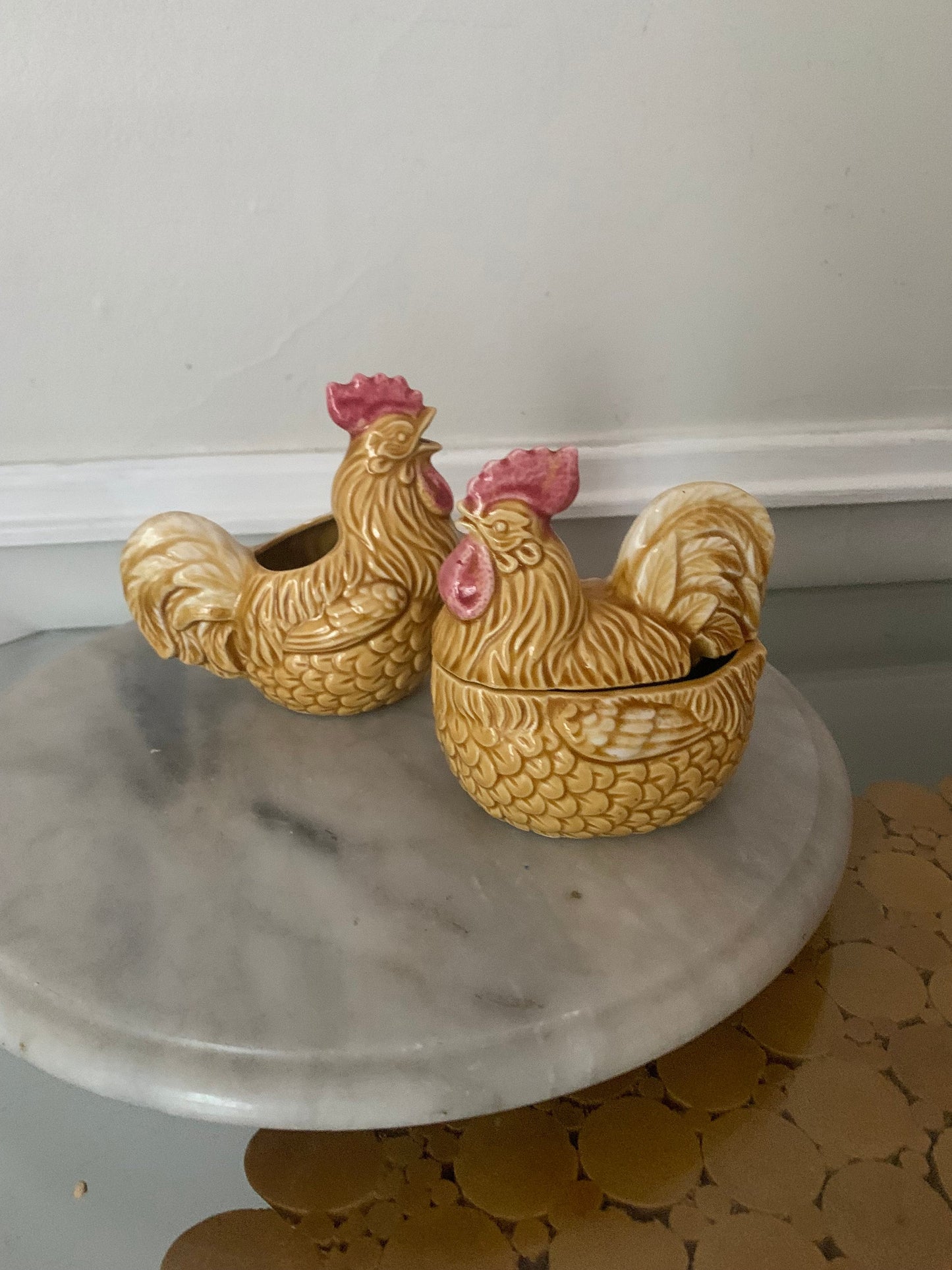 Vintage Ceramic Yellow Hen Cream and Sugar Set Made in Japan