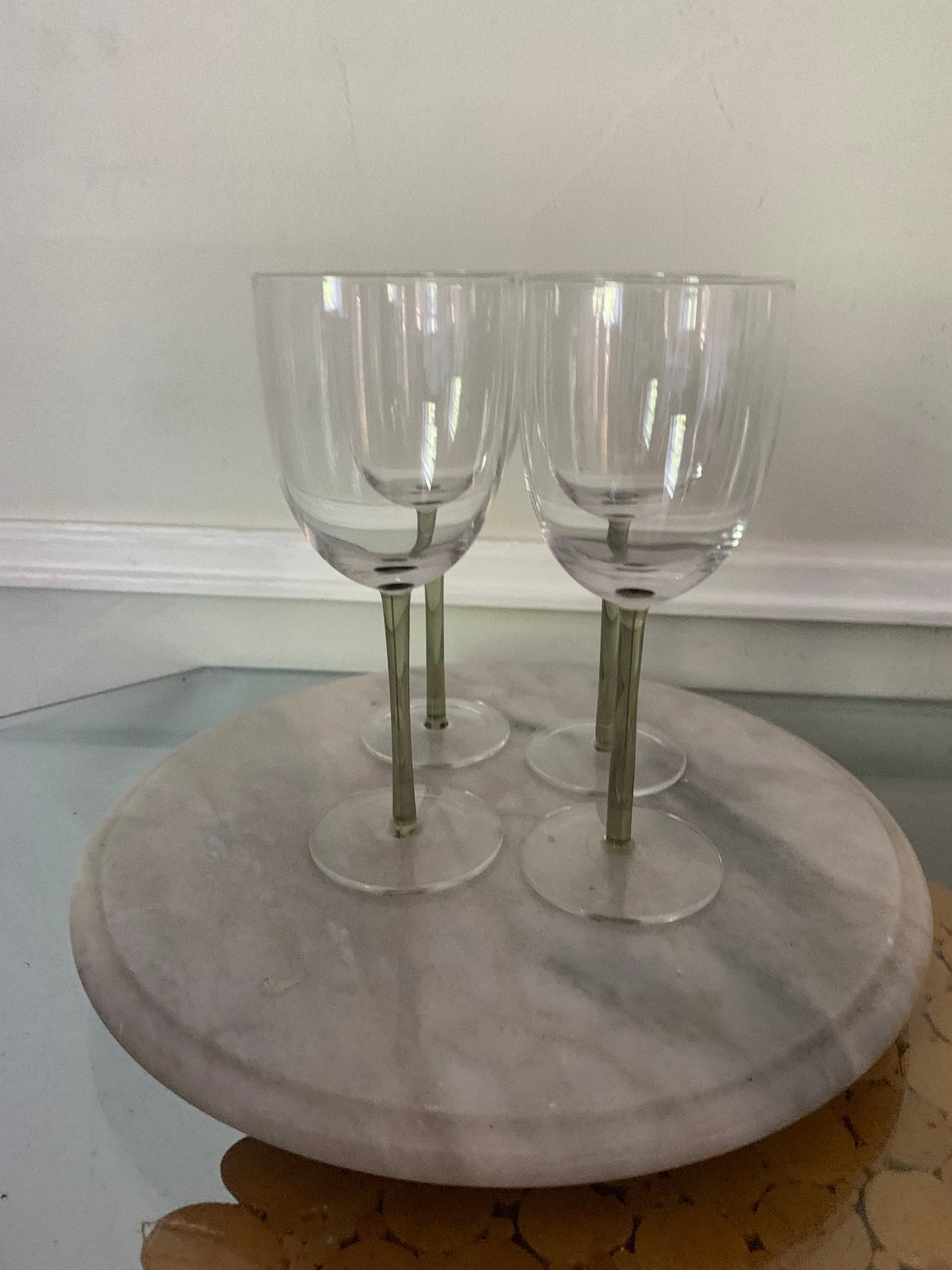 Retro Set of 4 Skinny Smokey Gray Stem Wine Glasses