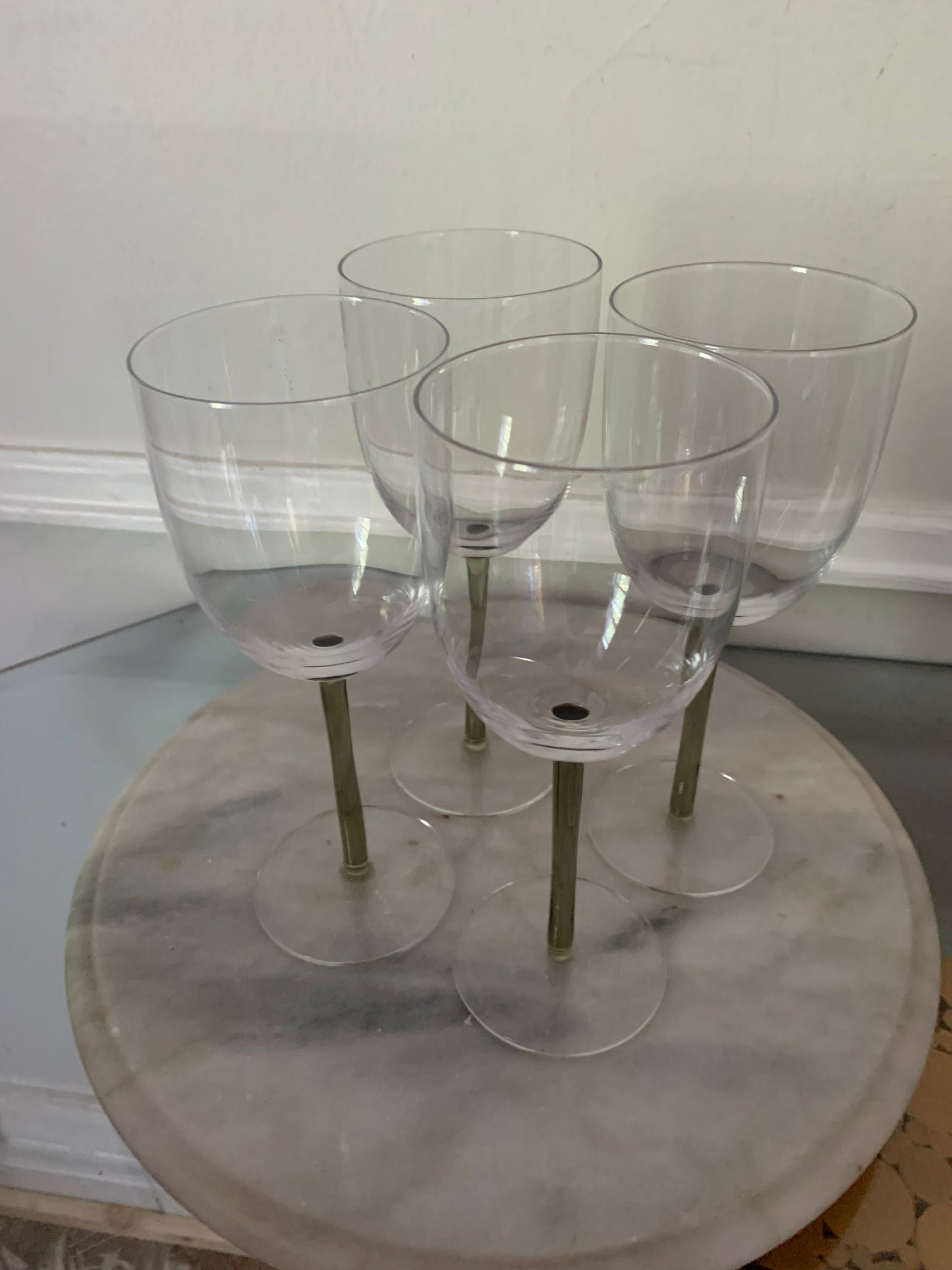 Retro Set of 4 Skinny Smokey Gray Stem Wine Glasses