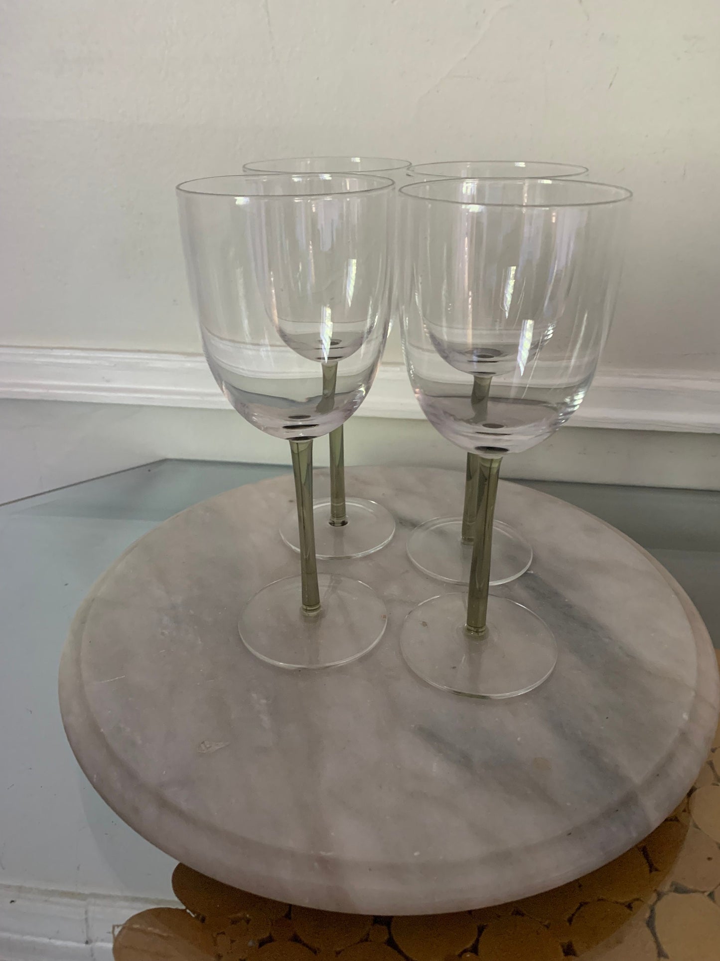 Retro Set of 4 Skinny Smokey Gray Stem Wine Glasses