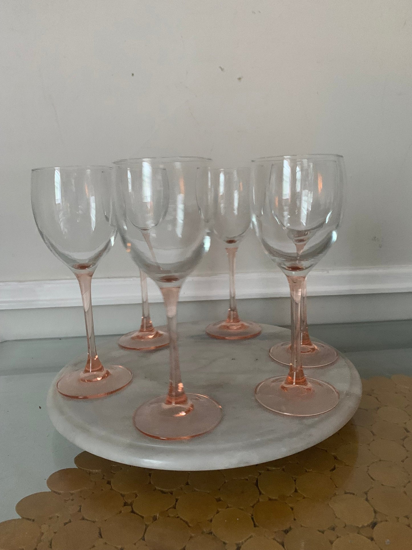 Retro Set of 6 Pink Stem White Wine Glasses 6 Oz