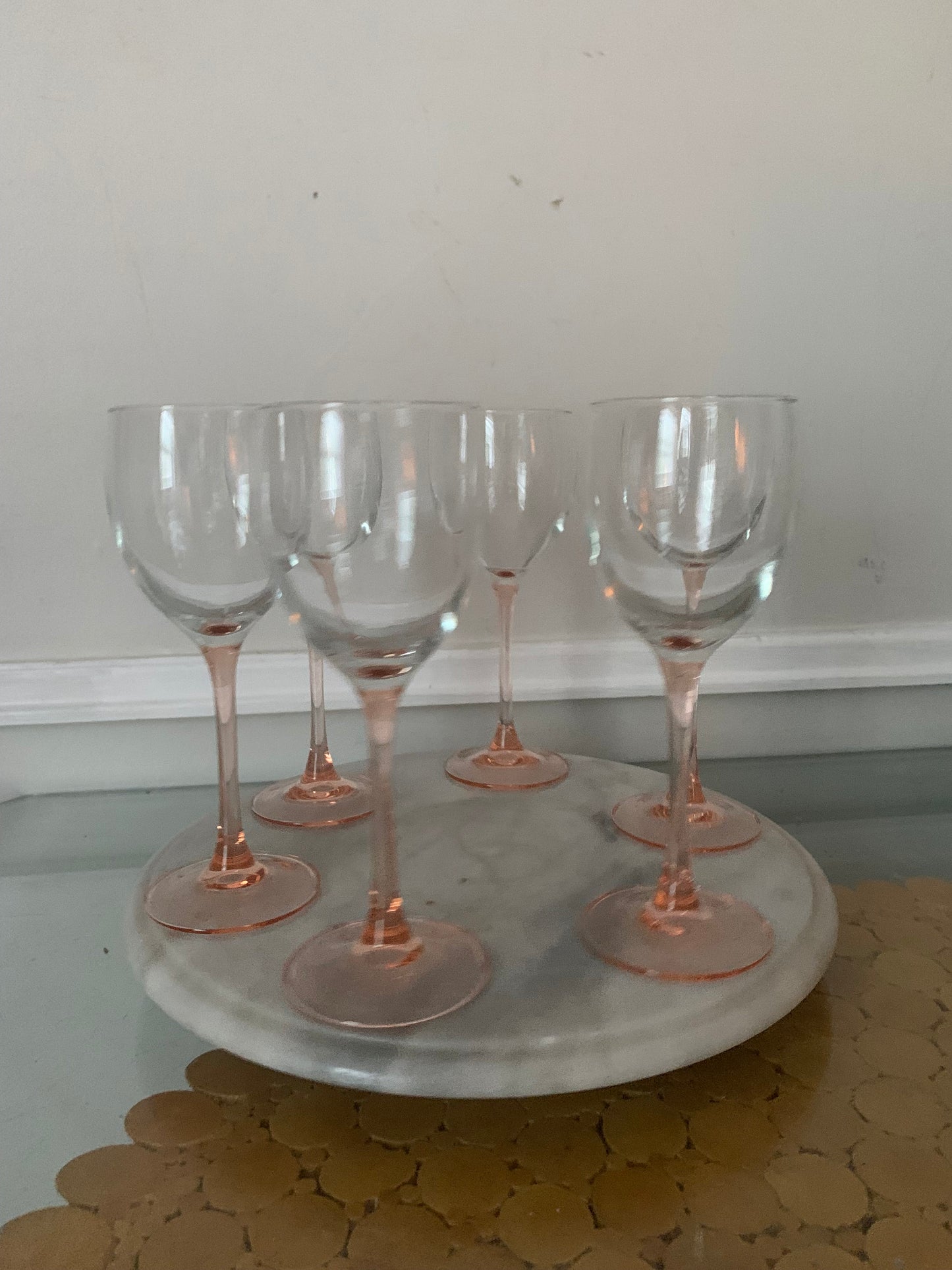 Retro Set of 6 Pink Stem White Wine Glasses 6 Oz