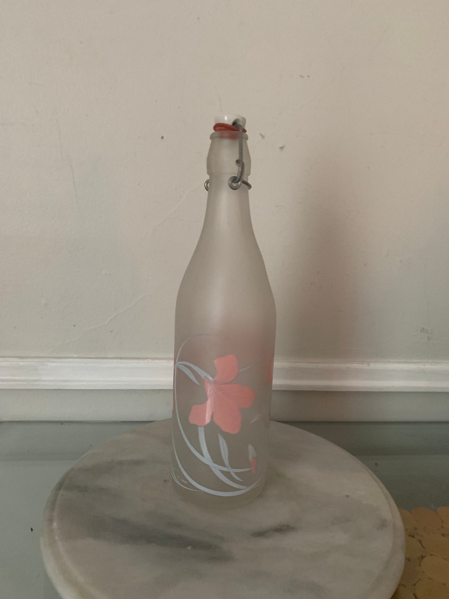 Retro Frosted Cerve Italian Highball Pastel Irises Frosted Glass Bottle