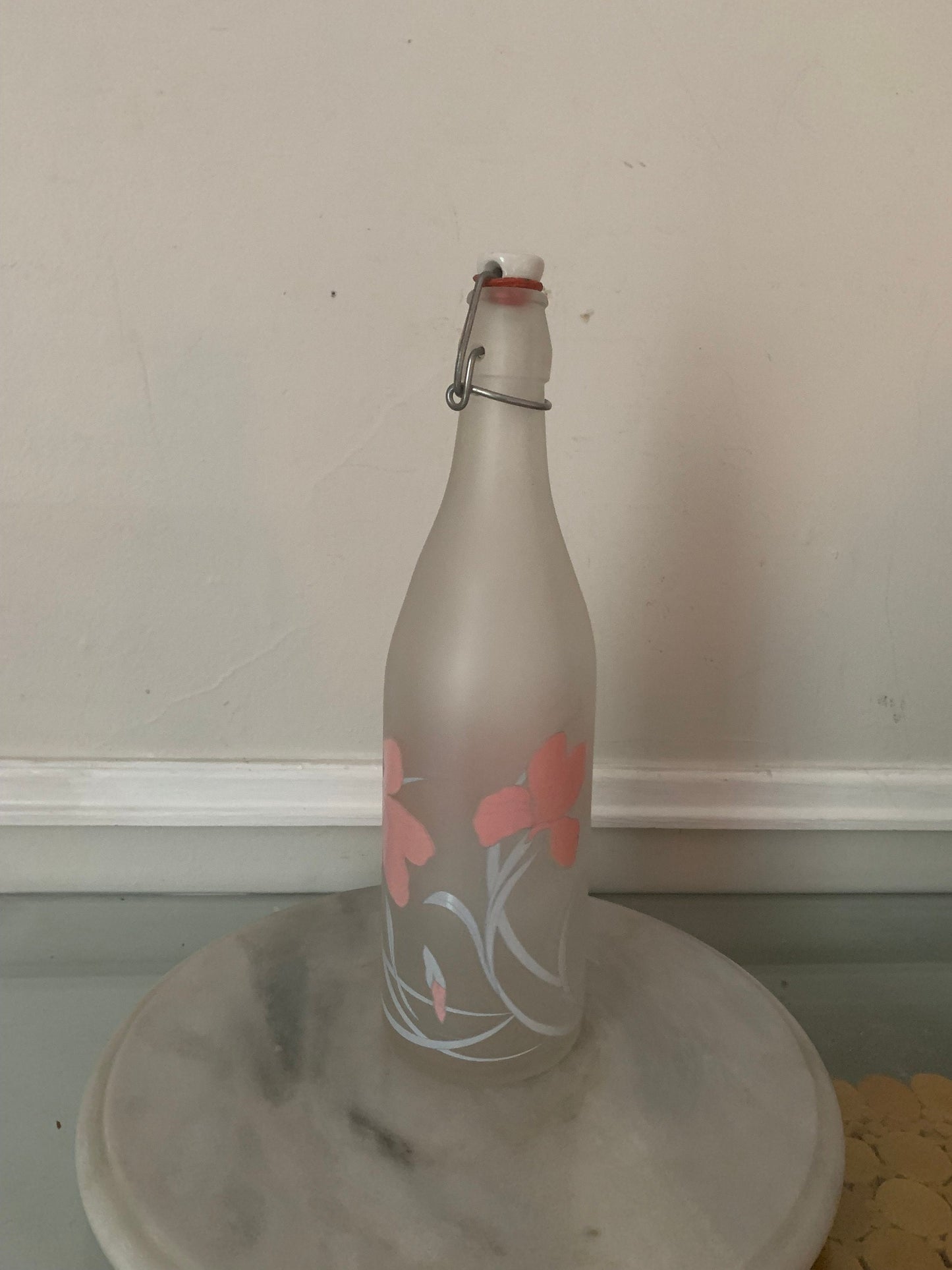 Retro Frosted Cerve Italian Highball Pastel Irises Frosted Glass Bottle