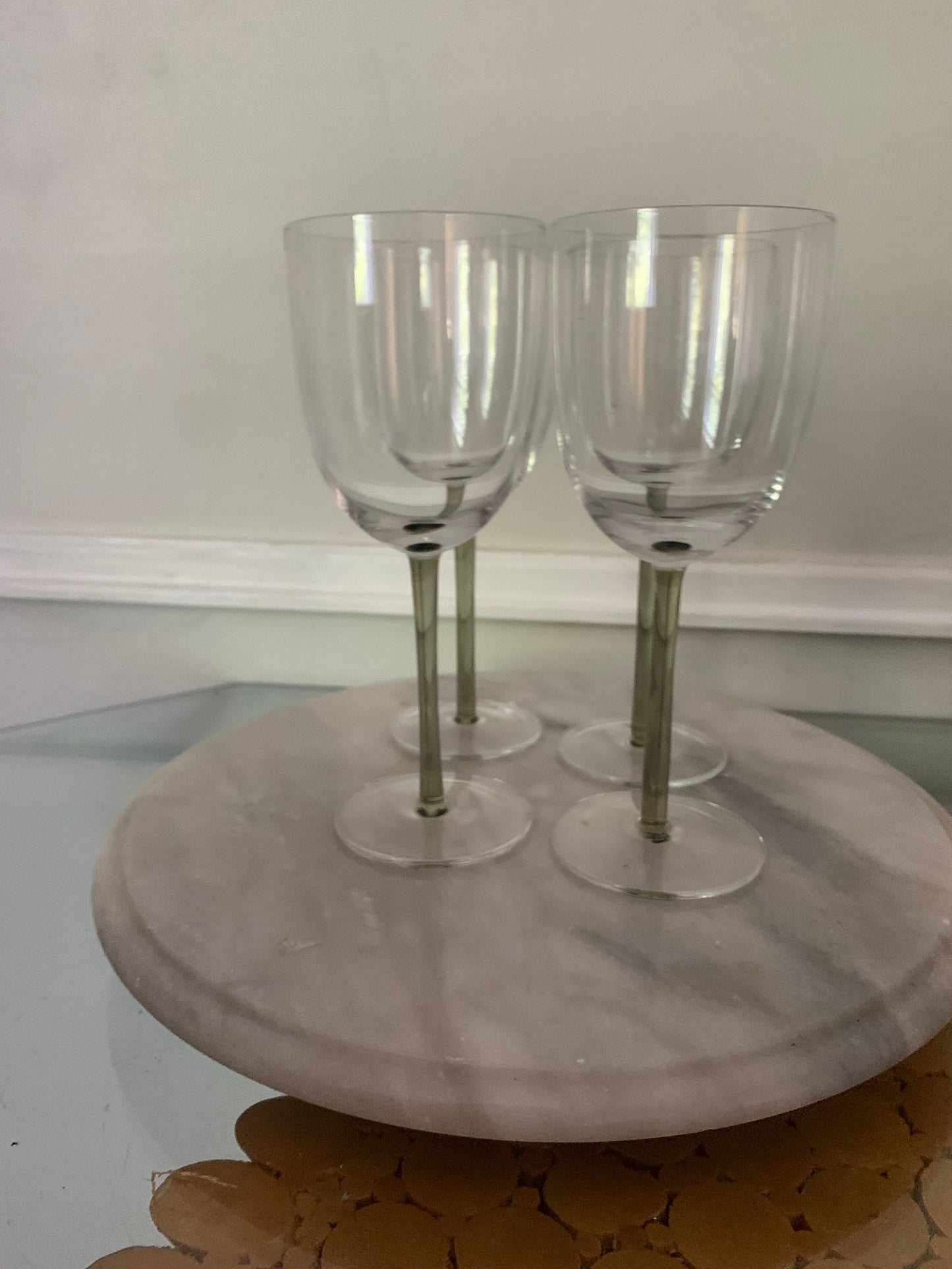 Retro Set of 4 Skinny Smokey Gray Stem Wine Glasses