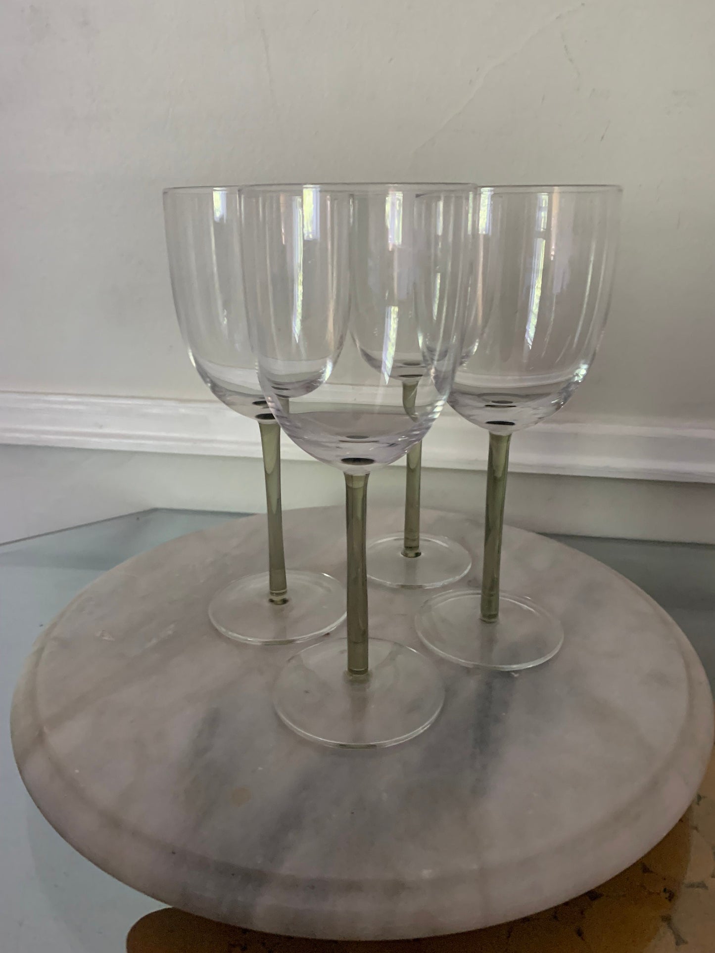 Retro Set of 4 Skinny Smokey Gray Stem Wine Glasses